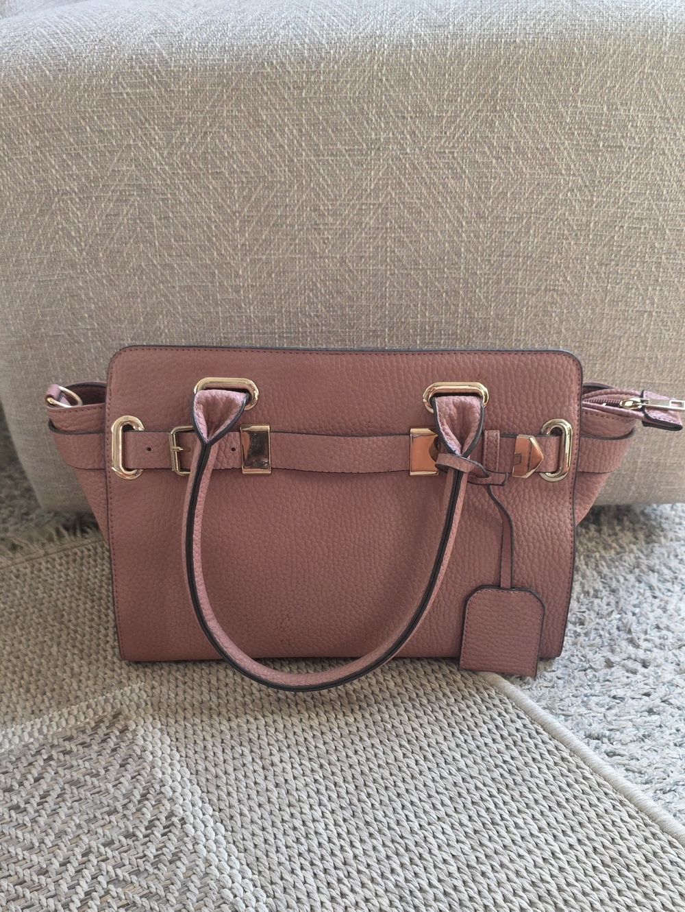JustFab Rose Pink Pebbled Satchel with Gold Hardware